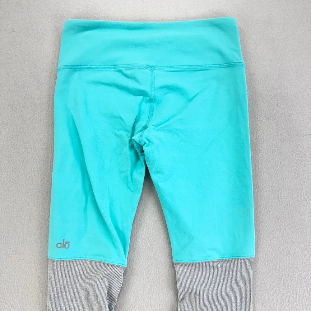 Alo Yoga Goddess Ribbed Ruched Leggings Womens XS Gray‎ Blue Dance Full Length